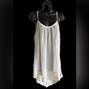 🥂 IN BLOOM Ivory Sheer Babydoll Chemise Dress, Tunic Sz Large